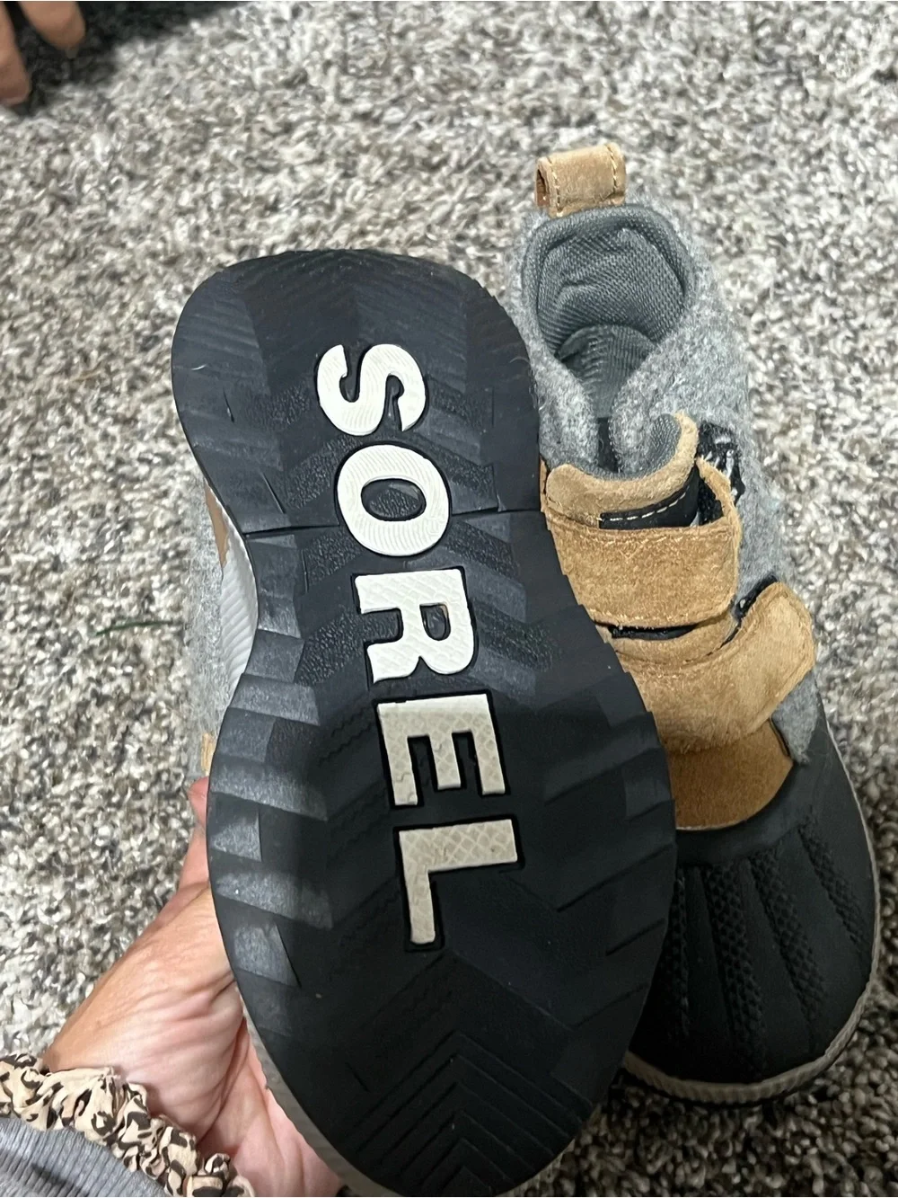 Sorel Kids Gray, Black & Tan Hook-and-Loop Winter Boots